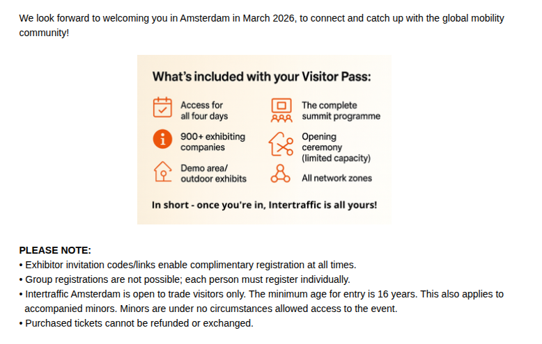 Intertraffic 20026 Metrici invite